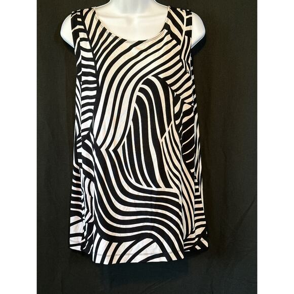 TRAVLERS by Chico Black White Geometric Print Business Office Casual Top Sz 3 - Picture 1 of 12